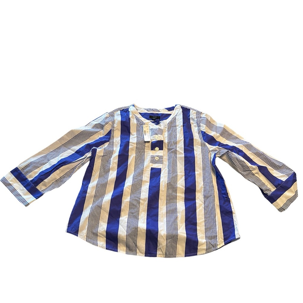 J Crew Blue And White Stripe Poplin Tunic Long Sleeve Top NWT